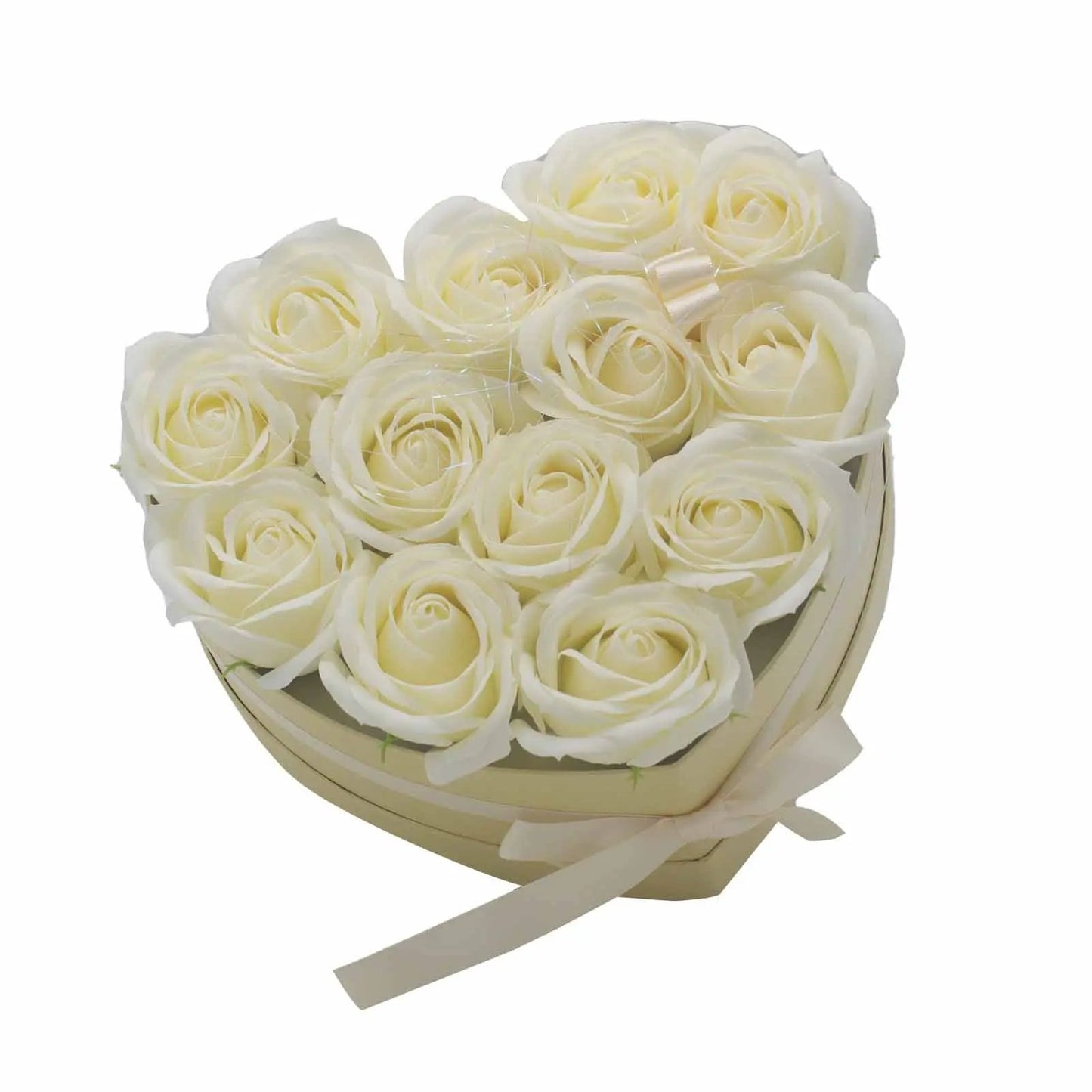 Caixa de Presente - Flores de Sabão 13 Rosas Creme - Coração - Hoc Sensu