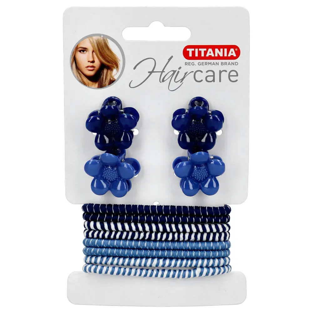 Conjunto de 4 Molas de Cabelo + 8 Elásticos Titania - Azul - Hoc Sensu