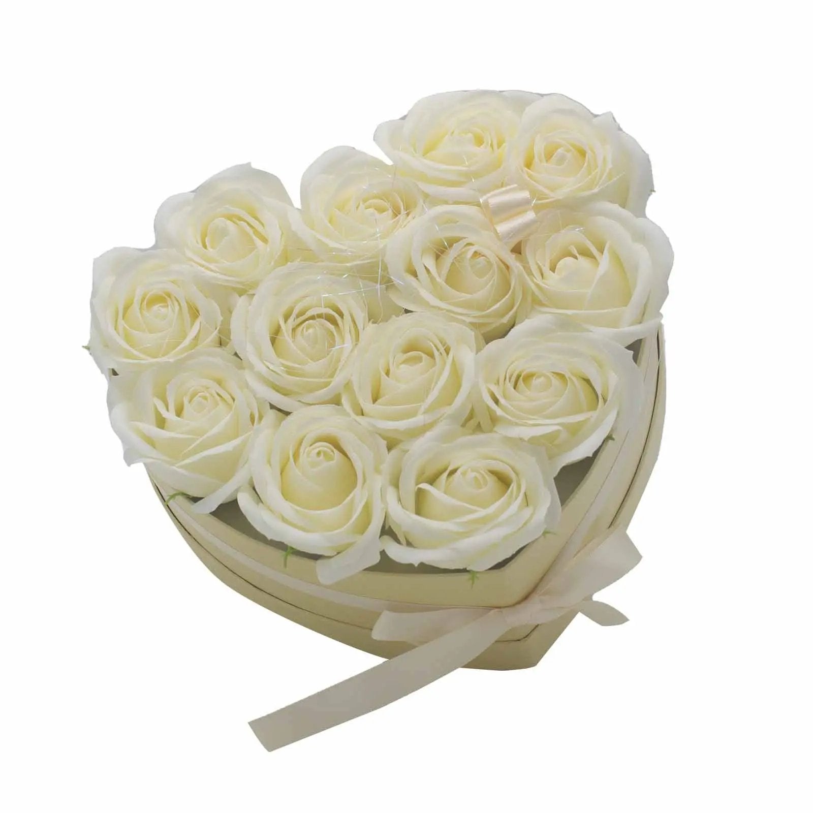 Caixa de Presente - Flores de Sabão 13 Rosas Creme - Coração - Hoc Sensu