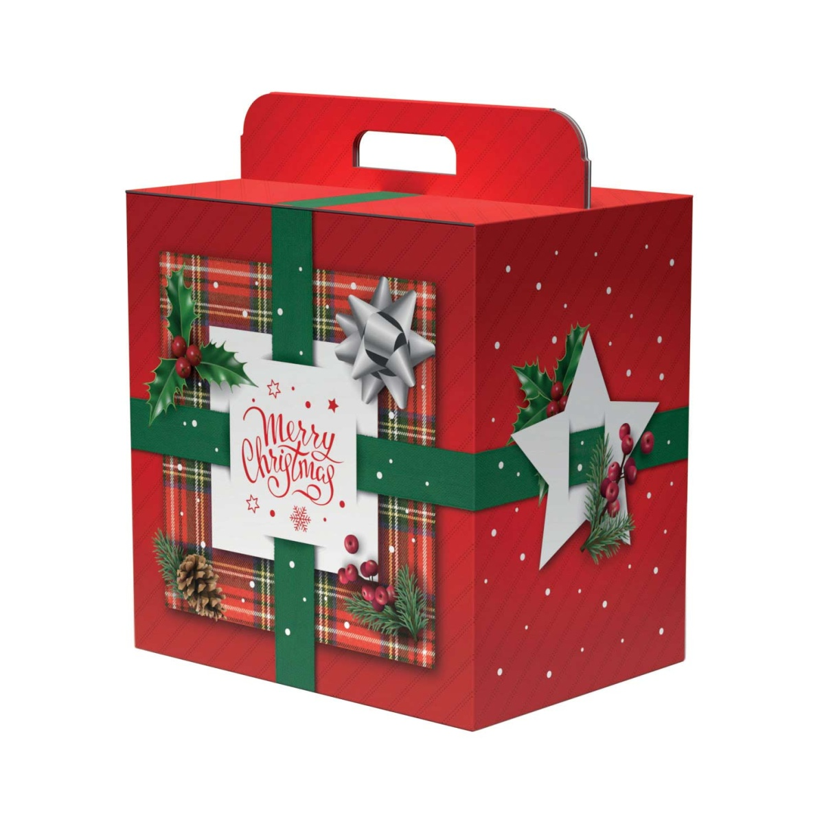 Caixa em Cartão Cabaz Tartan Merry Christmas - 33x24x34cm - Loja do Tigo