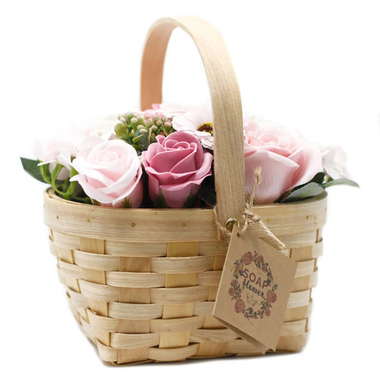 Cesta de Vime Bouquet de Flores de Sabão - Rosa  - Grande - Hoc Sensu