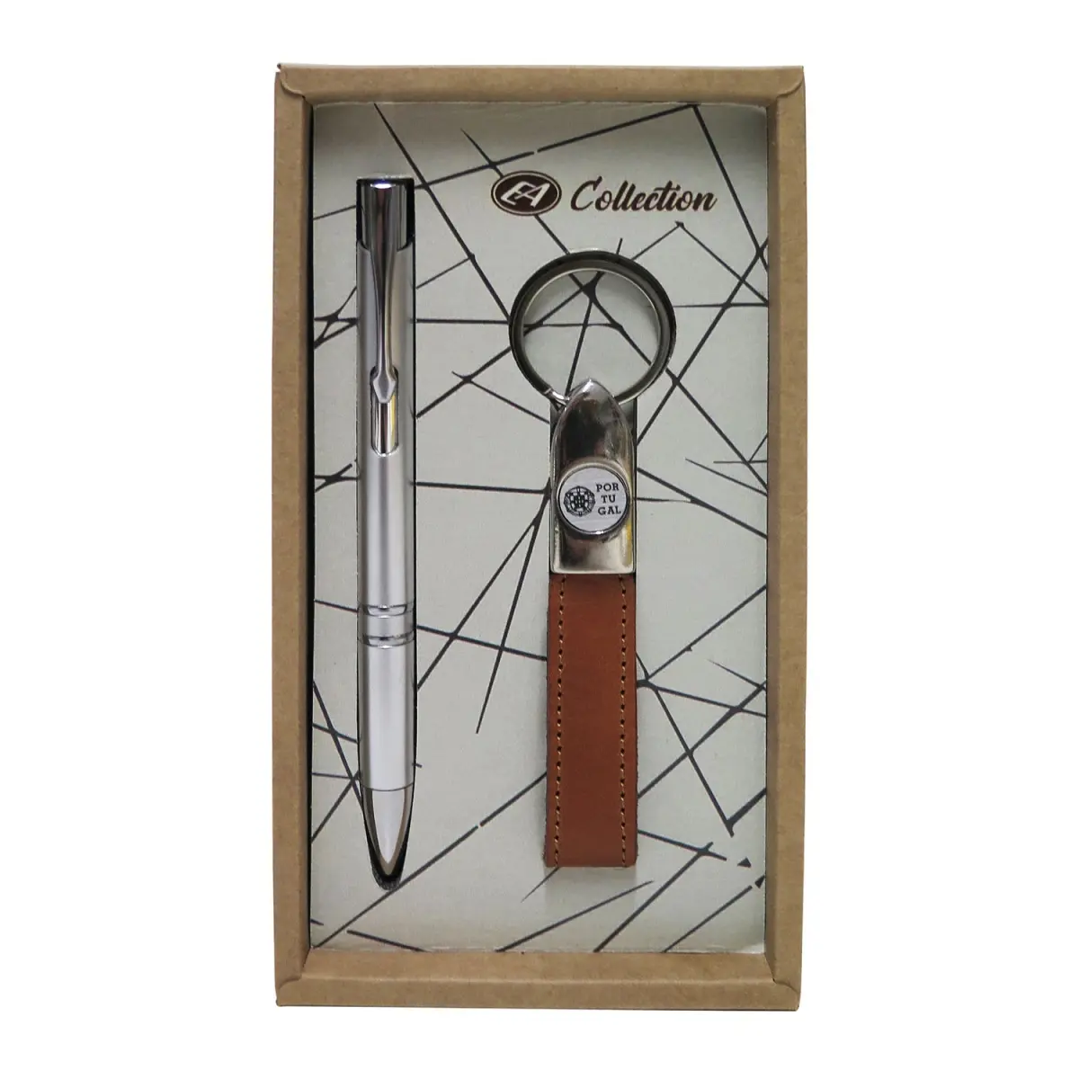 Conjunto Esferográfica + Porta-chaves em Pele Castanho - Hoc Sensu