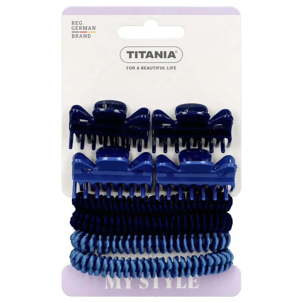 Conjunto de 4 Molas de Cabelo e 4 Elásticos Titania – Tons de Azul - Hoc Sensu