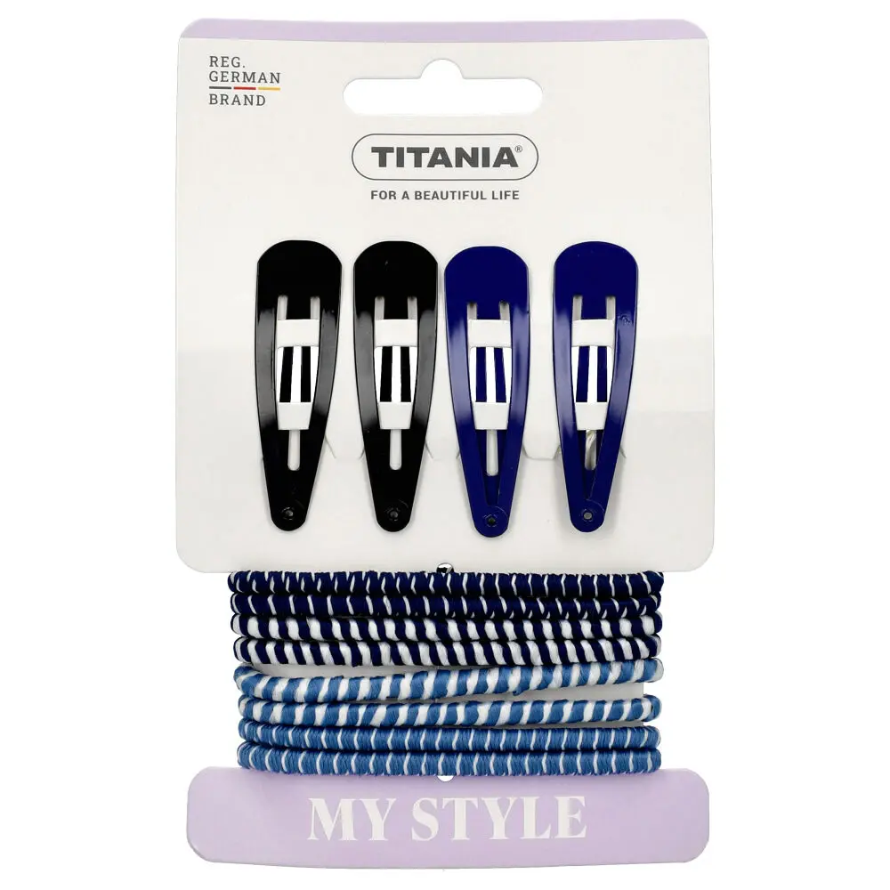 Conjunto de 4 ganchos de Cabelo + 8 Elásticos Titania - Azul - Hoc Sensu