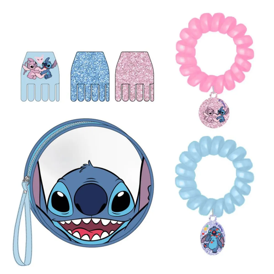 Conjunto de Acessórios de Cabelo com Bolsa Disney Stitch - Hoc Sensu