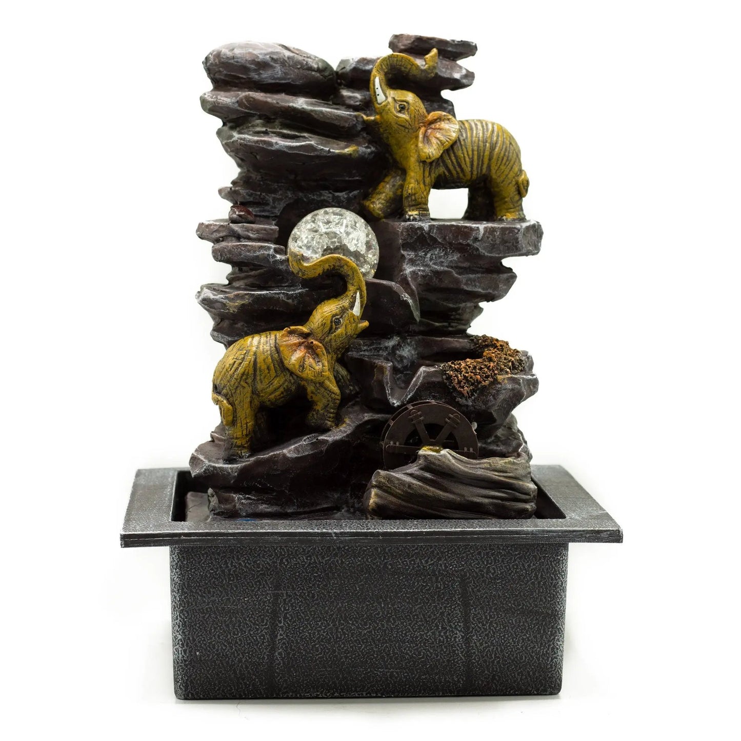 Fonte de Água Interior - Elefantes, Bola de Vidro e Roda d'Água - 35 cm waterf-12 Fonte de Água de Mesa – Harmonia e Bem-Estar com Feng Shui fontes