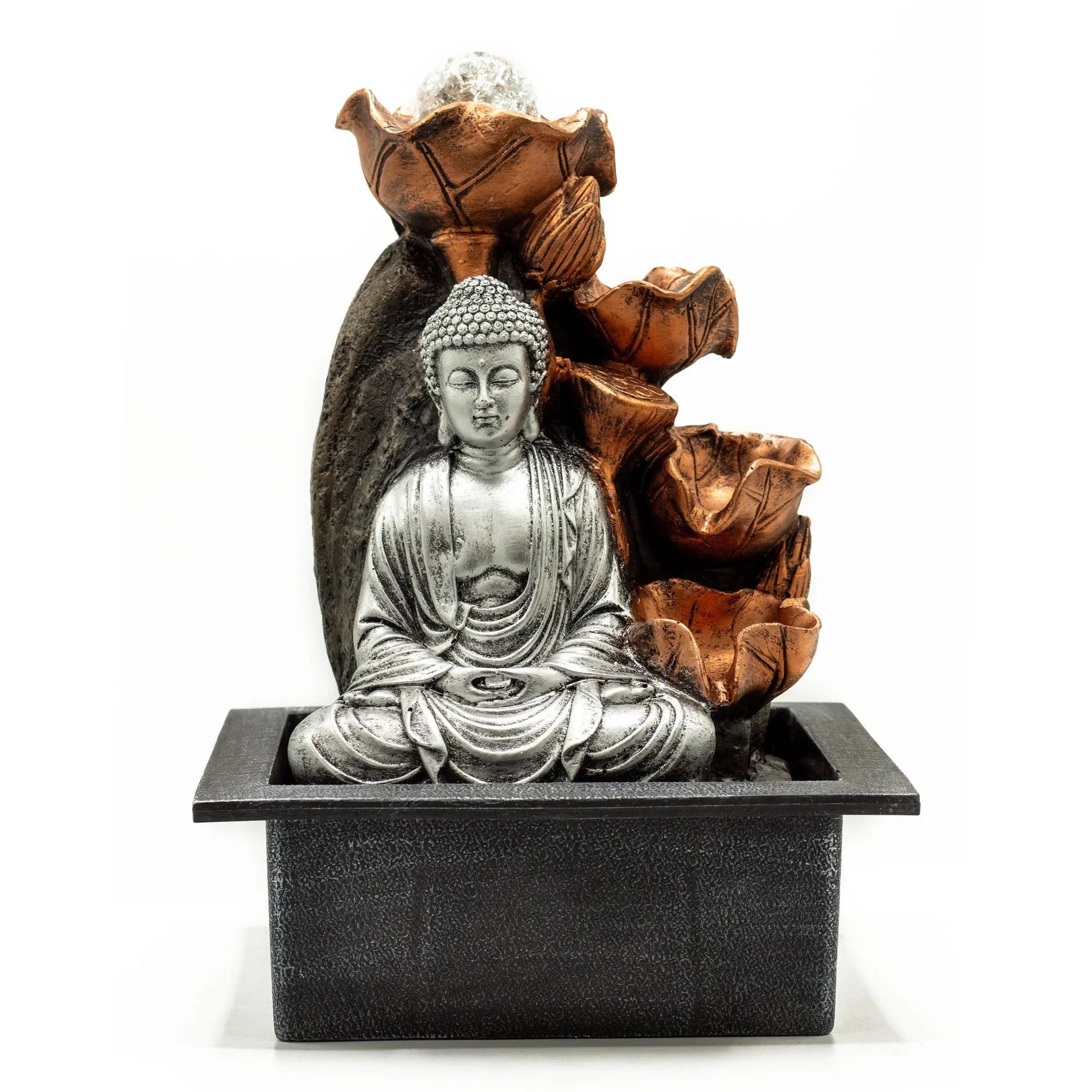 Fonte de Água Interna - Cascata Buda e Bola de Cristal - 35 CM waterf-17 Fonte de Água de Mesa – Harmonia e Bem-Estar com Feng Shui fontes