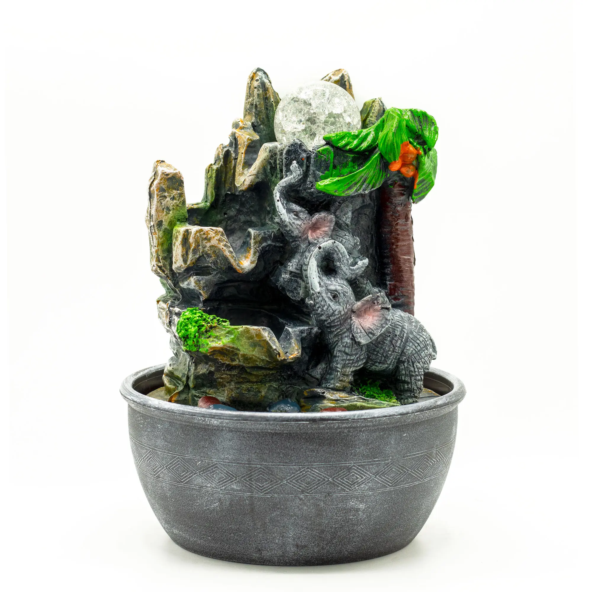 Fonte de Água de Mesa - 25cm - Elefantes & Palmeira - Hoc Sensu