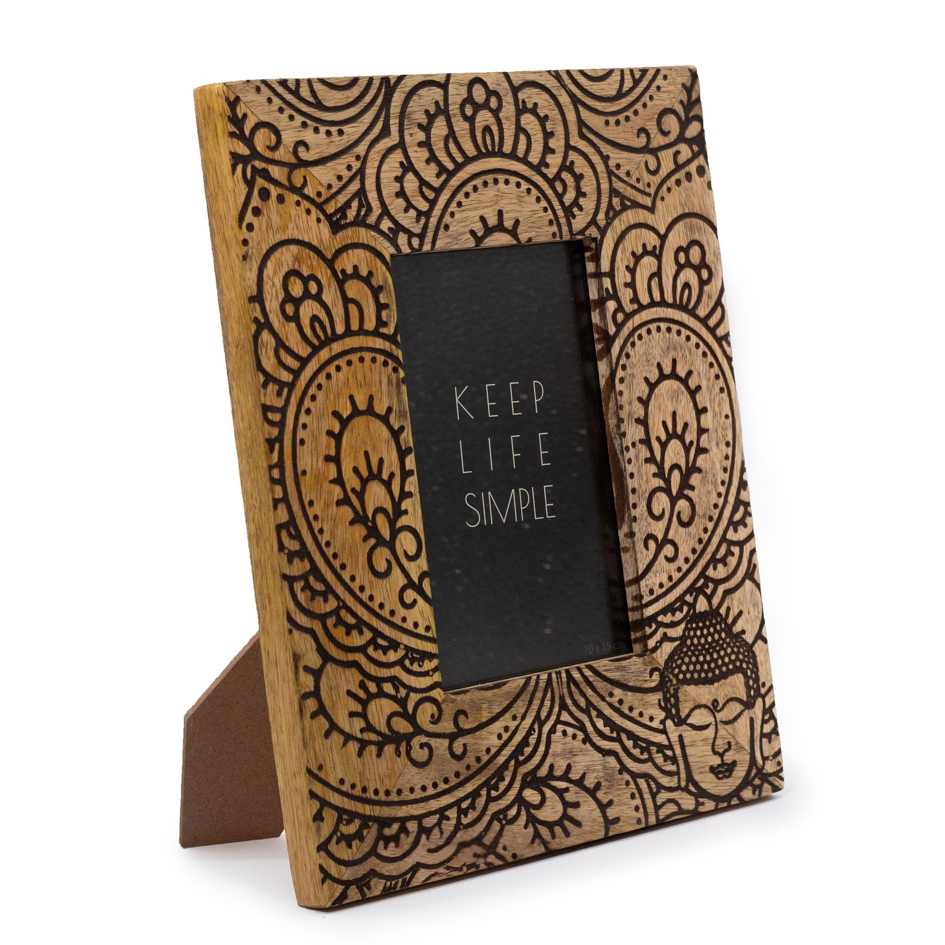 Moldura Madeira Mango 10x15cm - Buda Preto 26cm