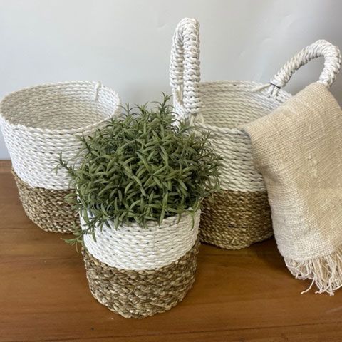 Conjunto de 3 Cestas de Algas Marinhas - Branco Natural
