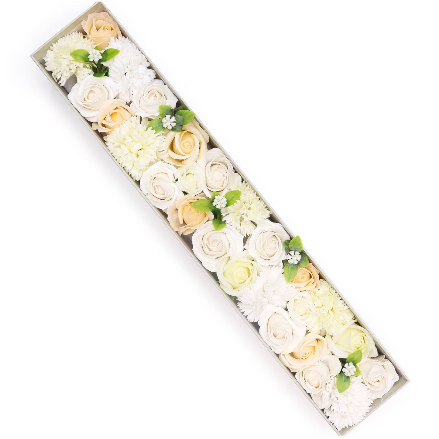 Caixa de Flores de Sabão - Bênçãos de Casamento - Branco e Marfim