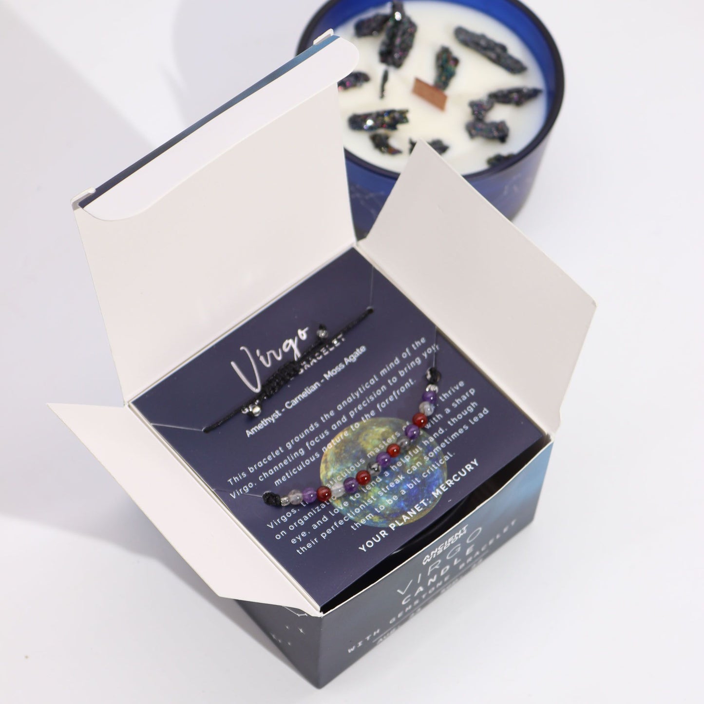 Vela Zodíaco Virgem com Pulseira de Cristais