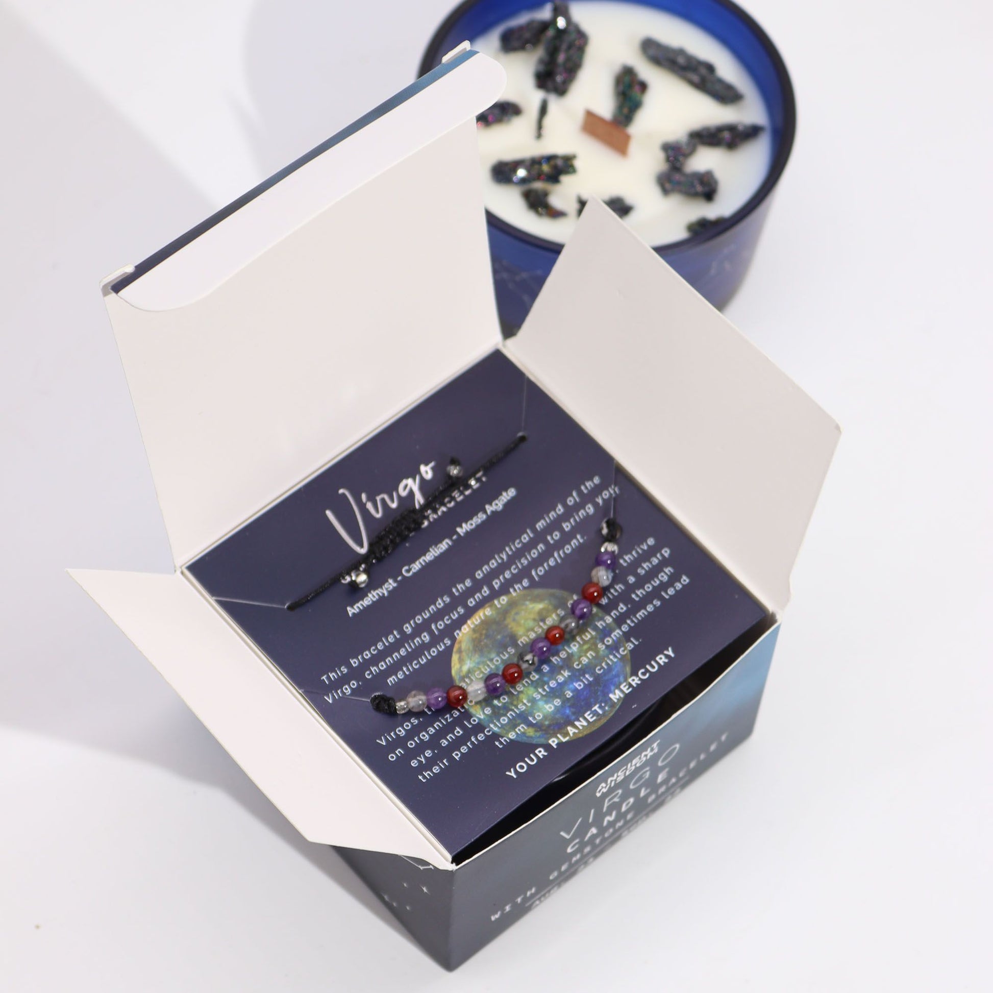 Vela Zodíaco Virgem com Pulseira de Cristais