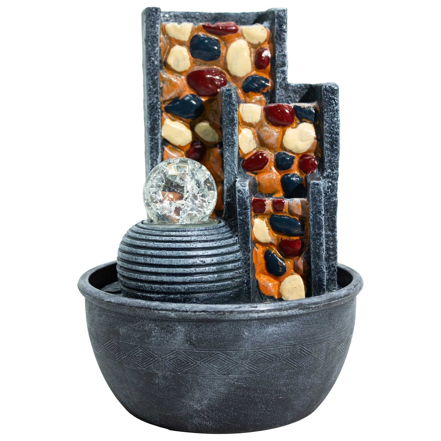 Fonte de Água - Muro de Seixos com Bola de Cristal - 28cm