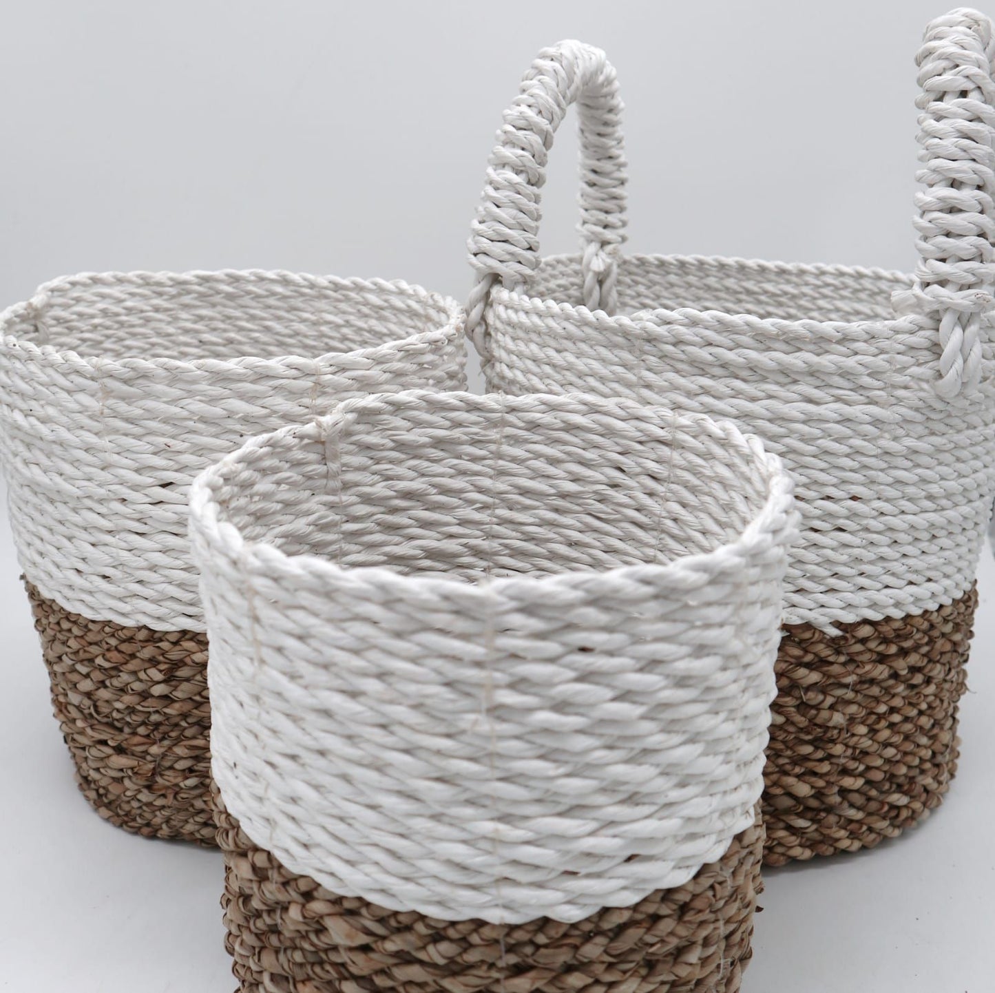 Conjunto de 3 Cestas de Algas Marinhas - Branco Natural
