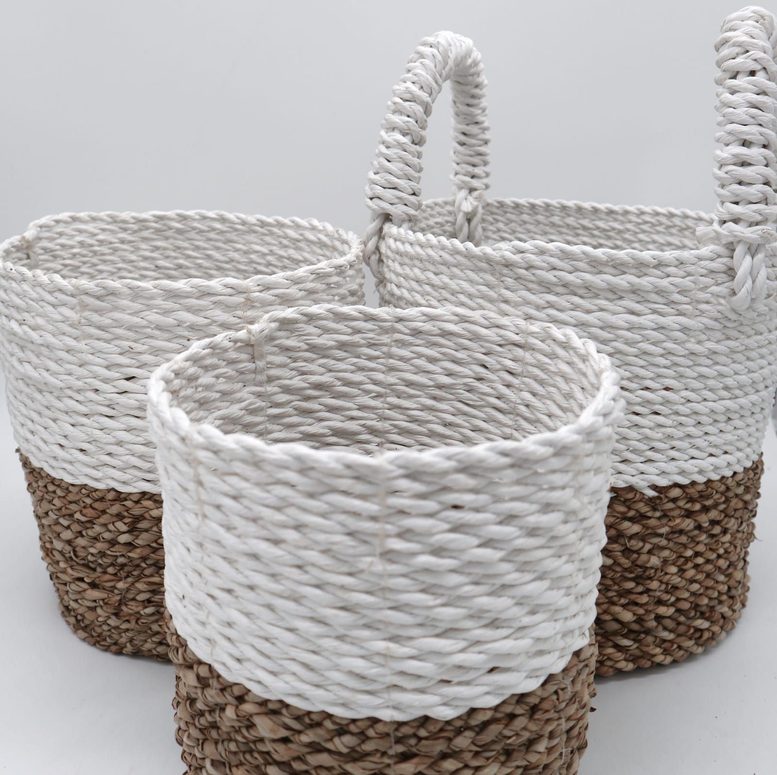 Conjunto de 3 Cestas de Algas Marinhas - Branco Natural
