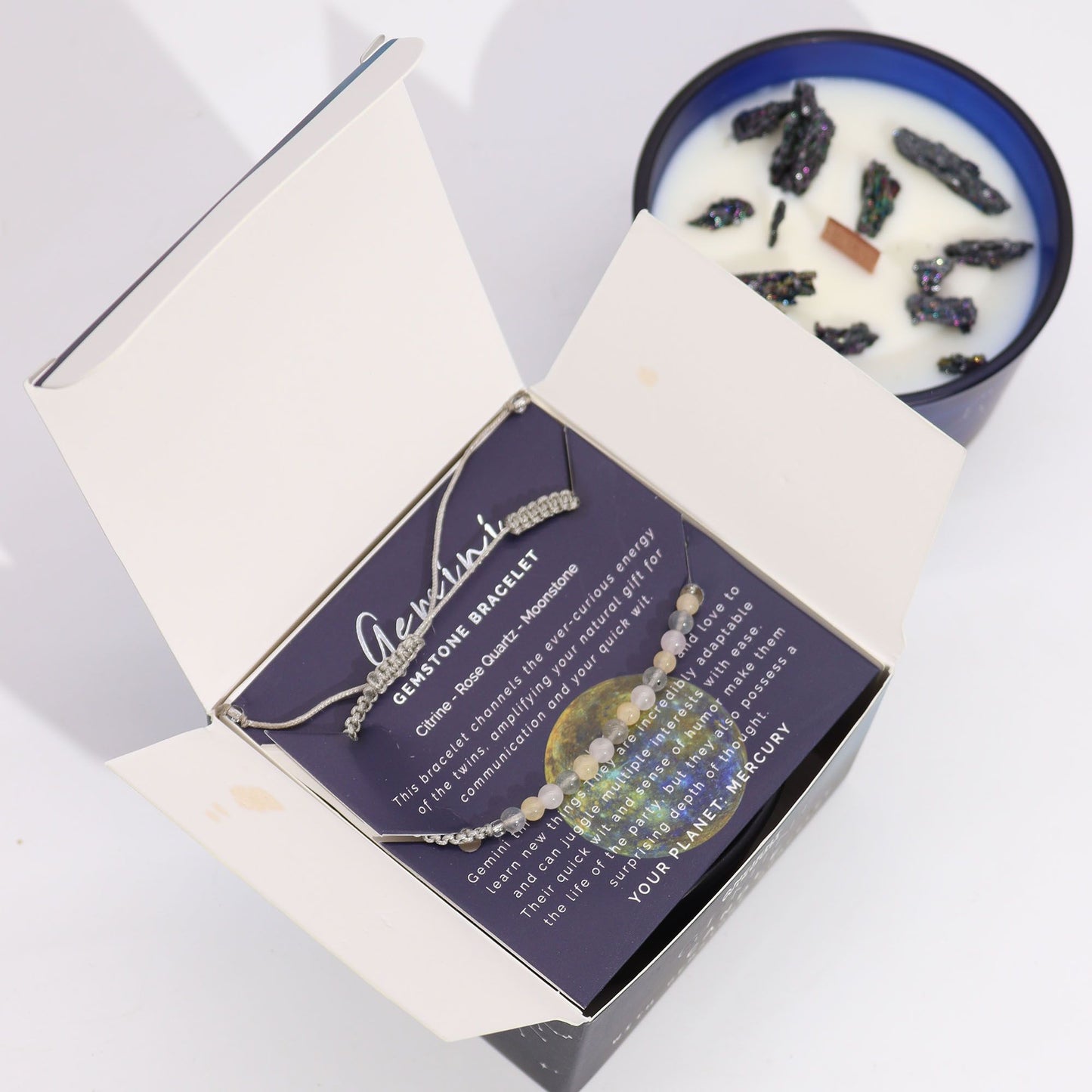 Vela Zodíaco Gémeos com Pulseira de Cristais | Hoc Sensu