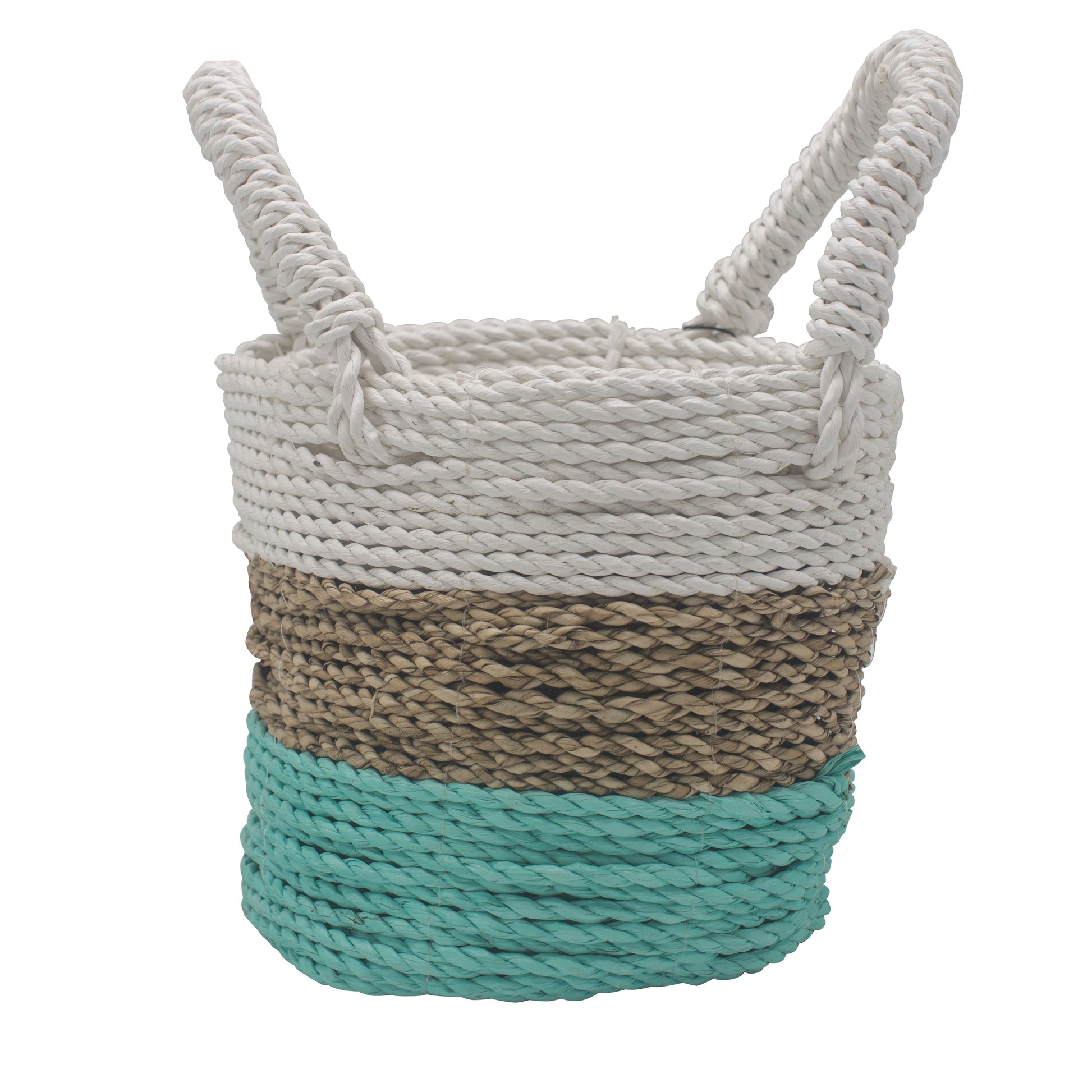 Conjunto de 3 Cestas de Algas Marinhas - Verde/Natural/Branco