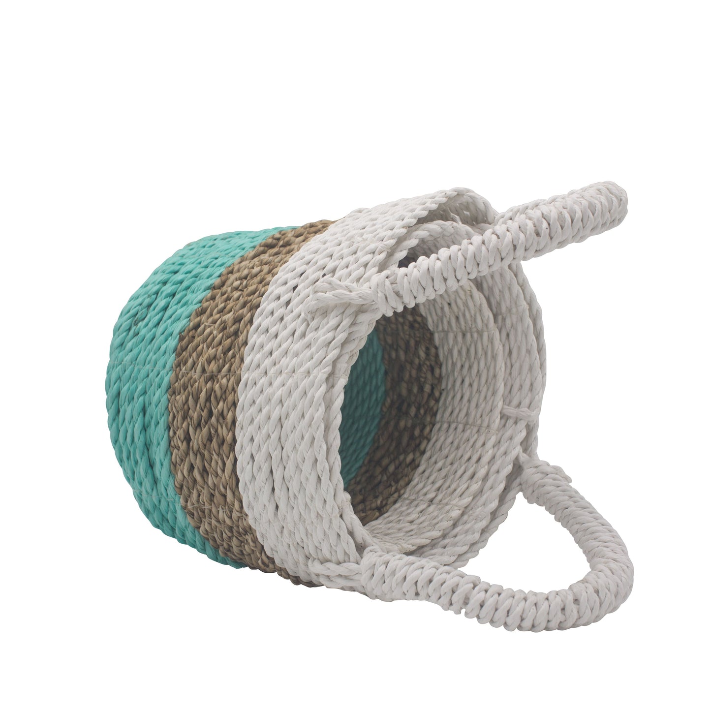 Conjunto de 3 Cestas de Algas Marinhas - Verde/Natural/Branco