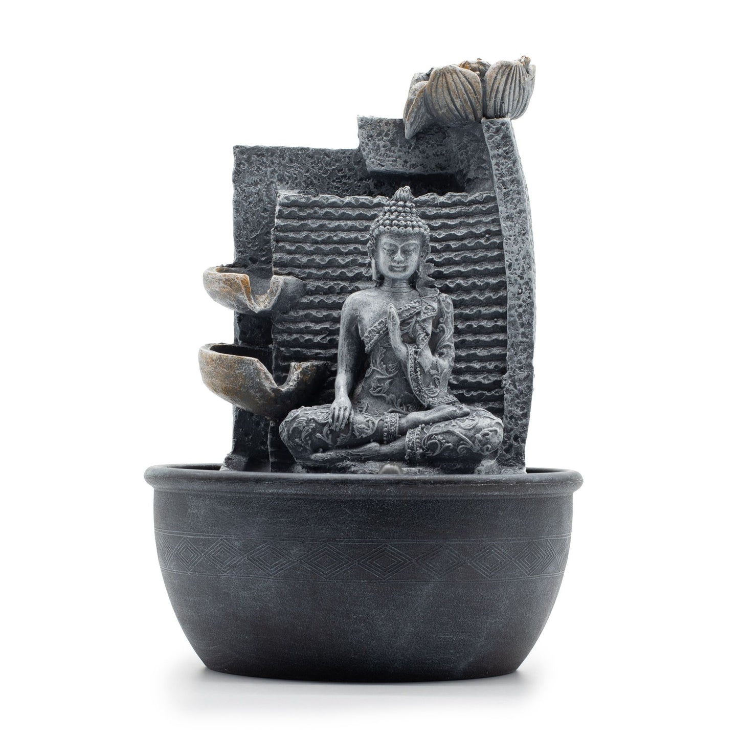 Fonte de Água - Buda e Vasos Cascata Lótus - 28cm