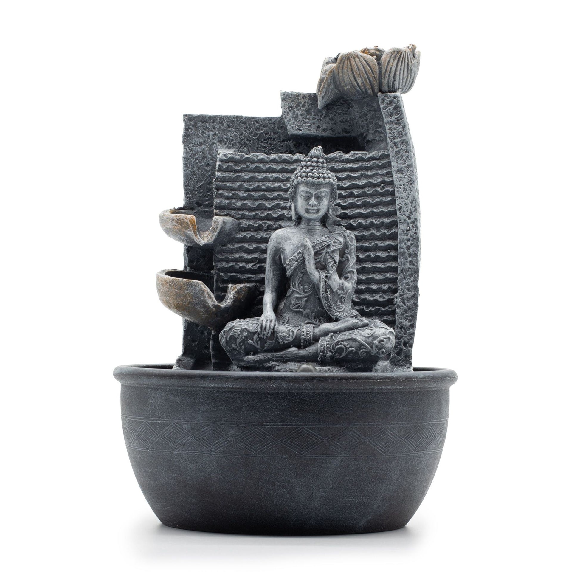 Fonte de Água - Buda e Vasos Cascata Lótus - 28cm