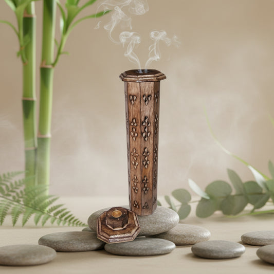 Torre Hexagonal Queimador de Incenso em Madeira de Manga