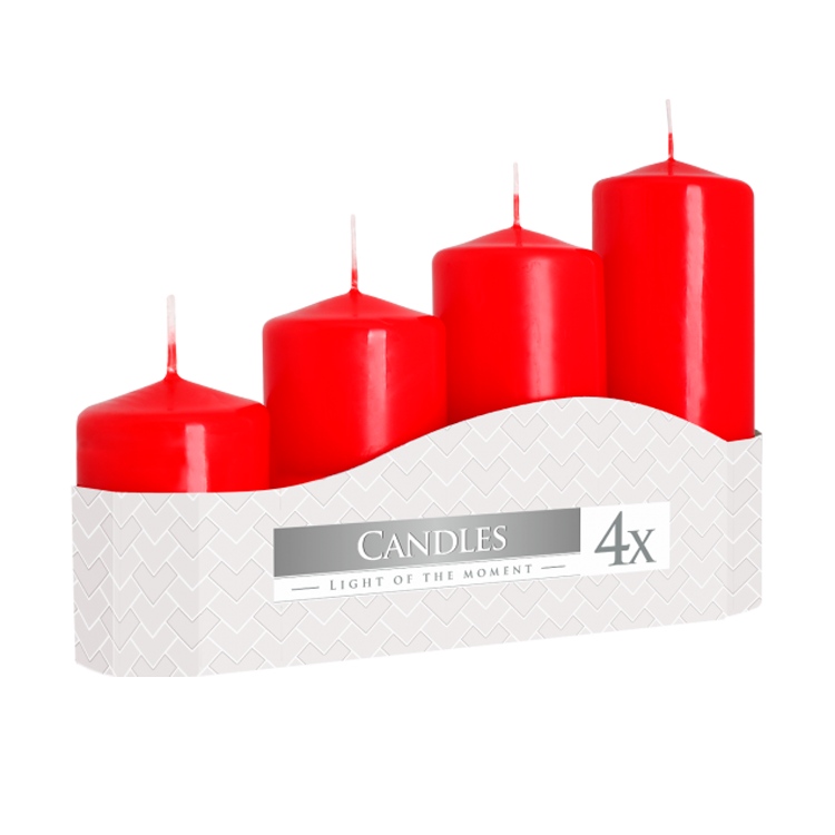 Conjunto de 4 Velas Pilares 50mm Vermelho